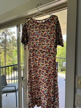 Faithfull the Brand Cream Midi Dress with Red and Green Floral Print